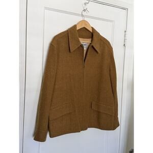 Vintage 90s Rafael Suits Tan Wool Western Bomber Zip Up Jacket Gold L USA
